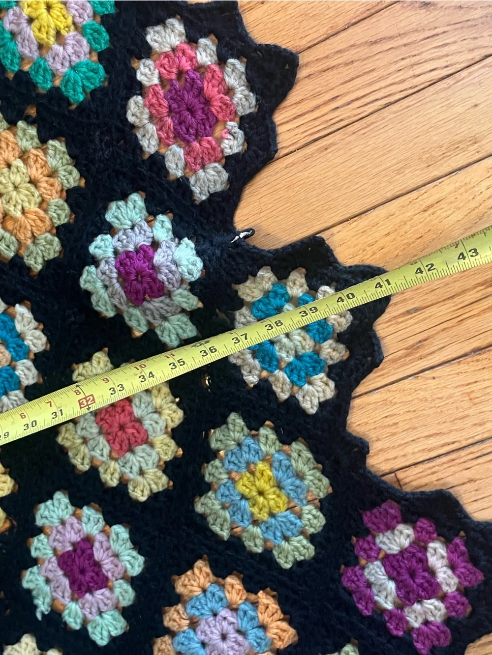 Handmade Crochet Granny Square Multicolor Bordered Blanket Throw Vintage 67x41